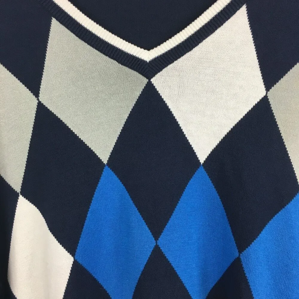 NWT Walter Hagen Performance Sweater Mens Sz 2XL Blue White Argyle‎ Golf